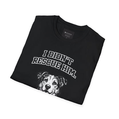 Rescue Dog T-Shirt — "I Didn't Rescue Him, He Saved Me" Illustration
