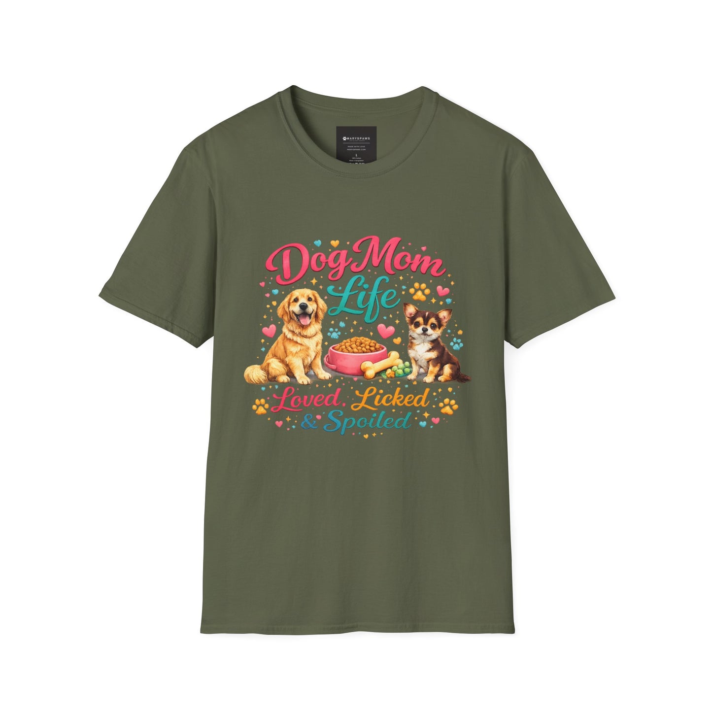 Dog Mom Life T-Shirt — "Loved, Licked & Spoiled" Cute Puppy Graphic Tee