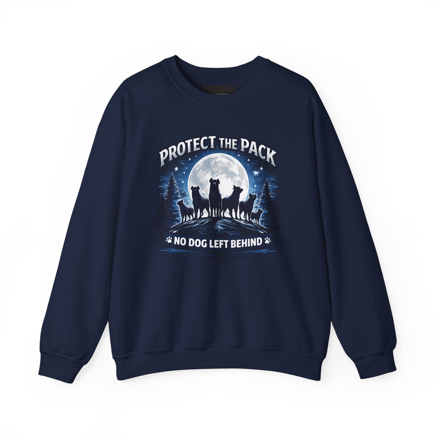 Crewneck Sweatshirt — "Protect the Pack: No Dog Left Behind" Wolves Moon Design