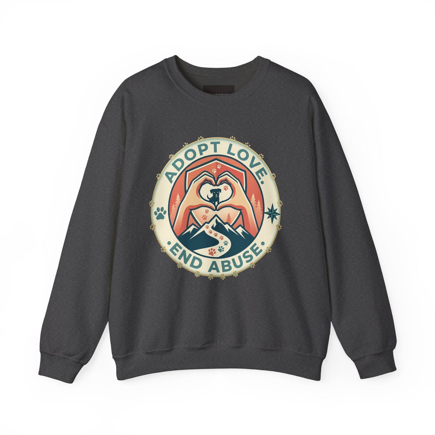 Crewneck Sweatshirt — "Adopt Love, End Abuse" Rescue Pet Awareness Design