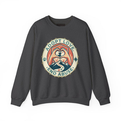 Crewneck Sweatshirt — "Adopt Love, End Abuse" Rescue Pet Awareness Design